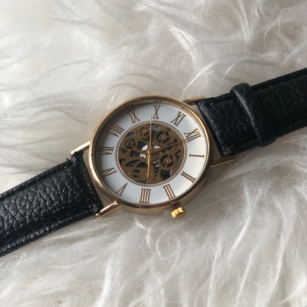 Black & Gold Roman Exposed Front Womens Watch - Picture 4 of 8